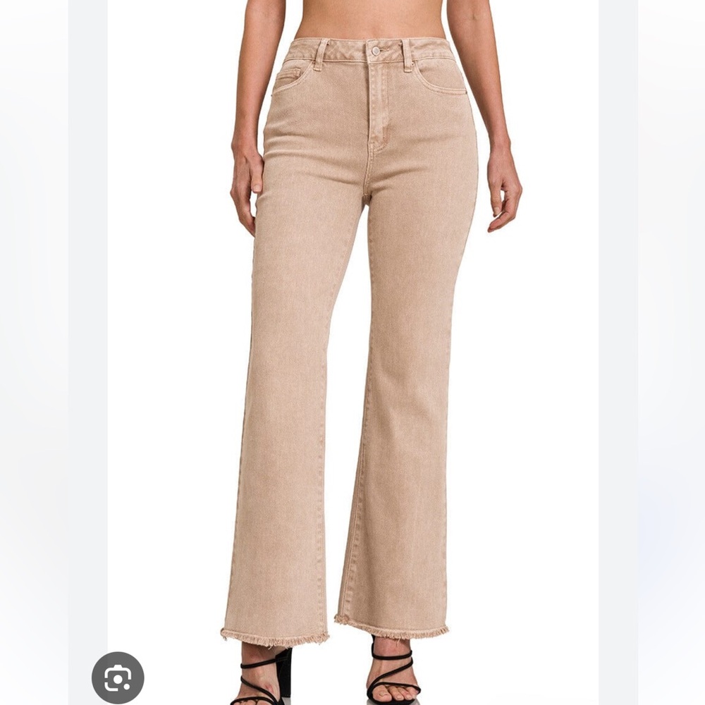 NWT Zenana Acid Washed Frayed Hem Straight Wide Leg Jeans Sz M